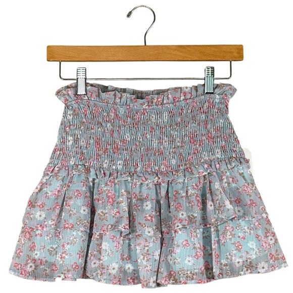 Altar’d State Floral Ruffle Smocked Mini Skirt Blue Pink Boho Feminine NWT | XS - Picture 2 of 9